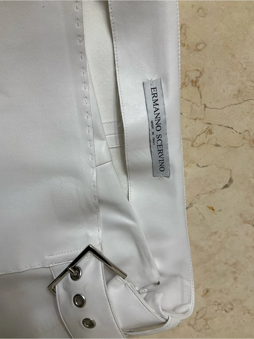 Ermanno Scervino White Faux Leather Mini Skirt with Buckle Detail